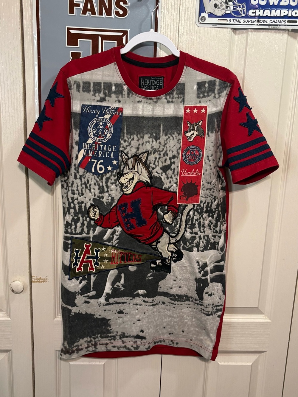 Heritage America Red & Gray Graphic Mascot T‑Shirt